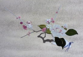image of an embroided crane